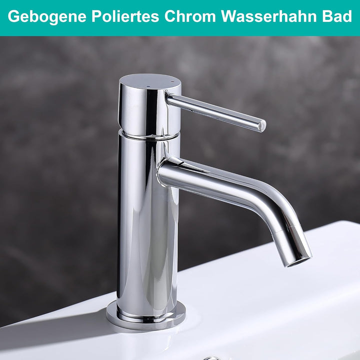 Friota Mischbatterie Wasserhahn Badezimmer Chrom, Anti Rost Bleifrei Armatur Waschbecken Silber mit