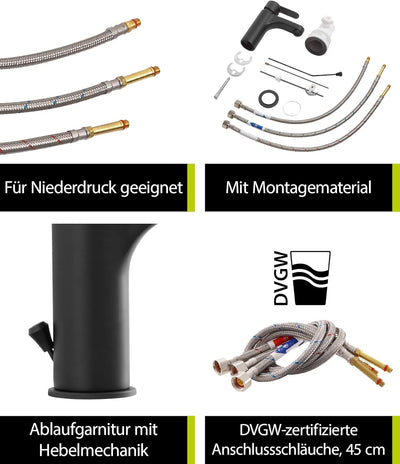 'aquaSu® Niederdruck Waschtischarmatur Tius, inklusive Excentergarnitur, langlebige Keramikkartusche