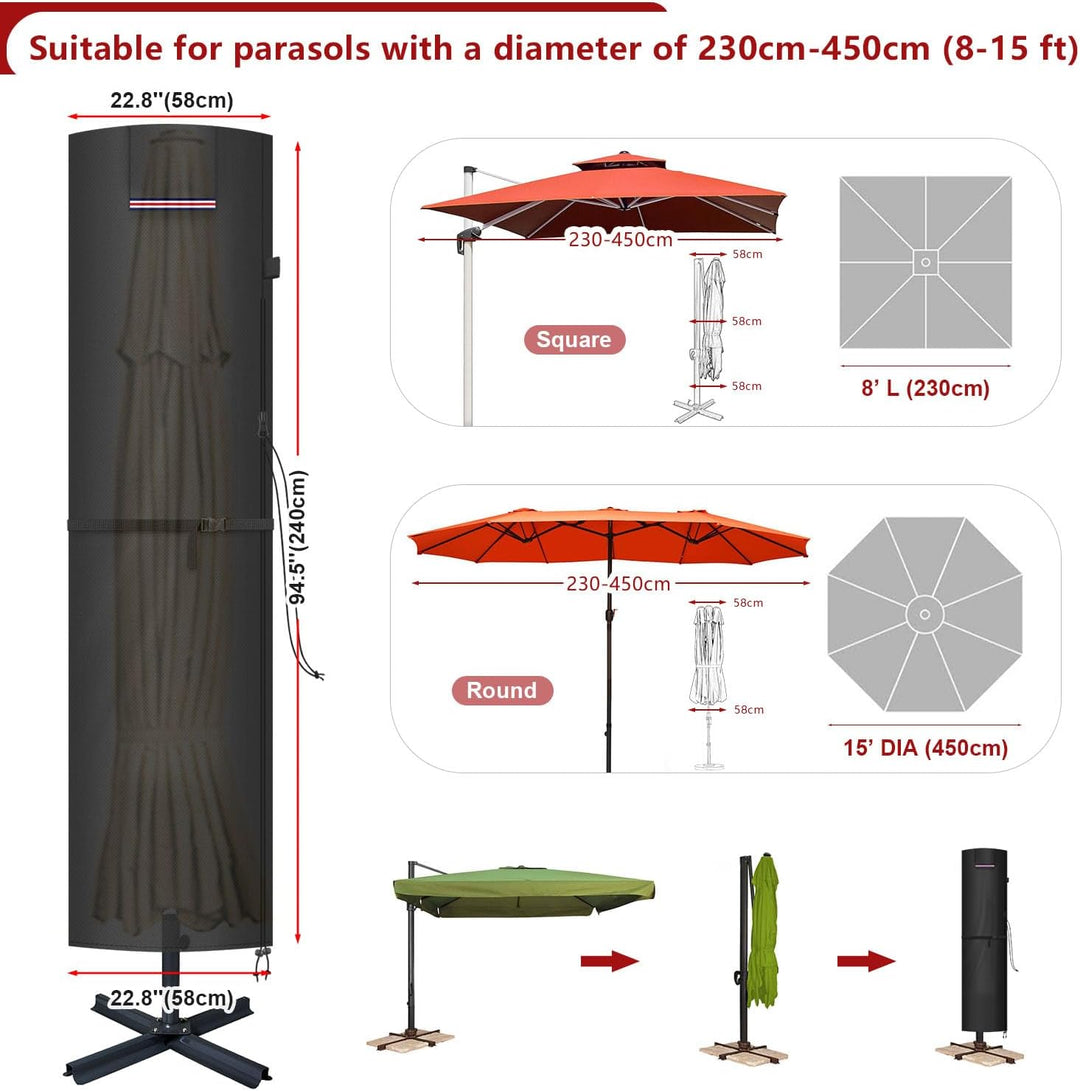 LAMUNI Schutzhülle Sonnenschirm Hülle für Ampelschirm Abdeckung mit Stab, Wasserdicht Schutzhülle Am