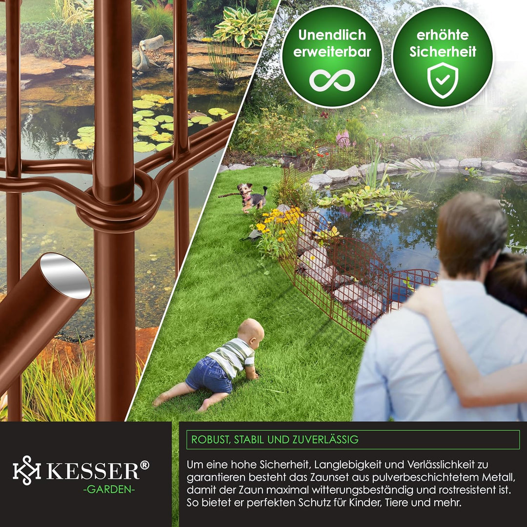 KESSER® Teichzaun Gartenzaun Steckzaun Komplettset Metall 5x Oberbogen Rund Inkl. Handschuhe, 1x Ham