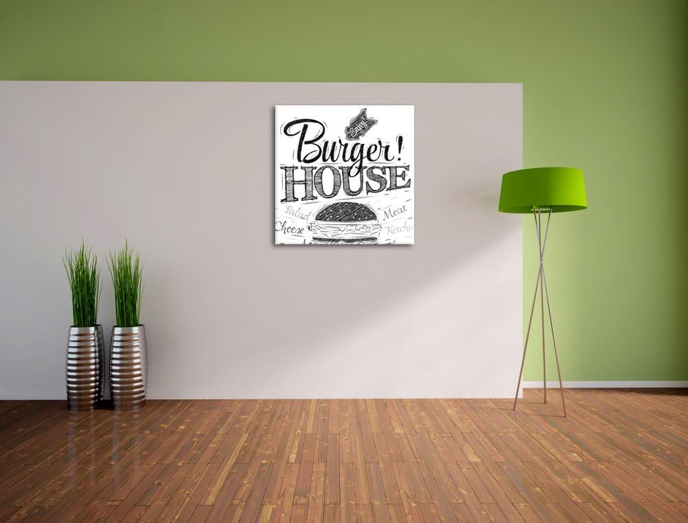 Burger House Schwarz/Weiss, Format: 70x70 auf Leinwand, XXL riesige Bilder fertig gerahmt mit Keilra