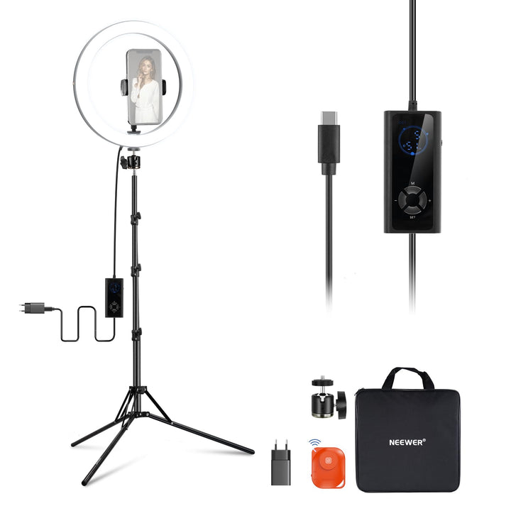 NEEWER 30,5cm(12Zoll) 24W Hochleistungs LED Ringlicht für Telefon mit 181 Zoll Halterung Bicolor 290