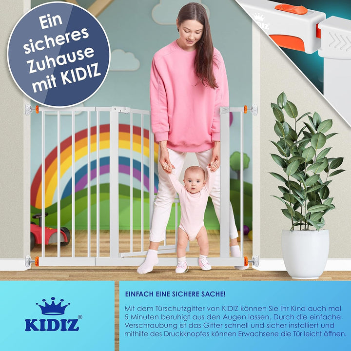 KIDIZ® Türschutzgitter Absperrgitter Treppengitter Kindergitter | mit Türe für Hunde und Katzen, Hau