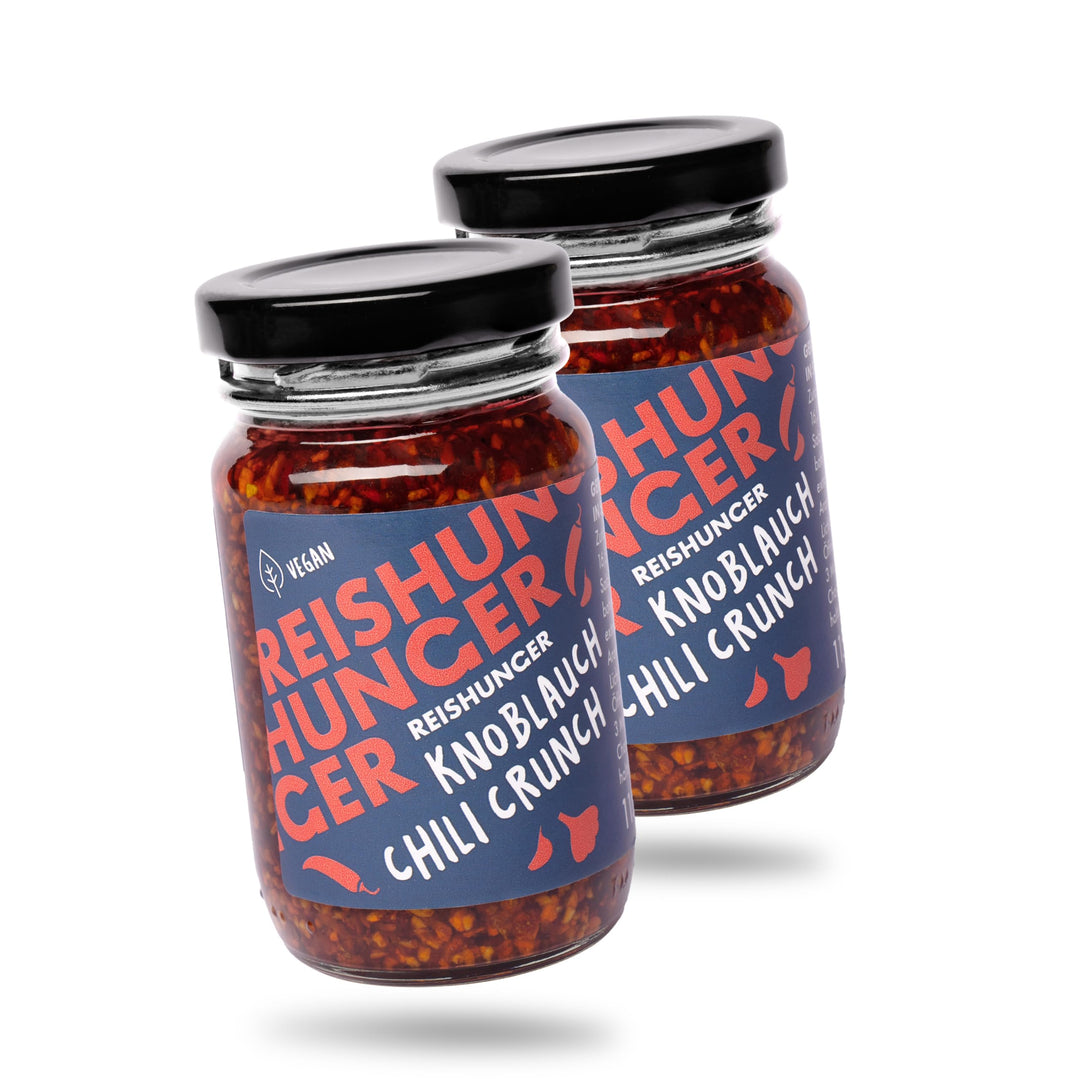 REISHUNGER Knoblauch Chili Crunch, 2 x 115 g - fertiges Crispy Chili Öl aus Knoblauchflocken, mild-s