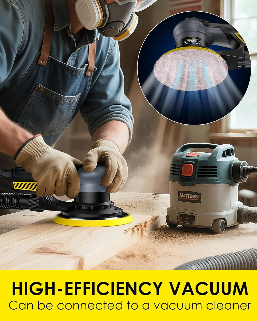 360W Bürstenloser Exzenterschleifer, 5.0 mmSchleifhub, Elektro-Exzenterschleifer mit 150 mm/6 Zoll S