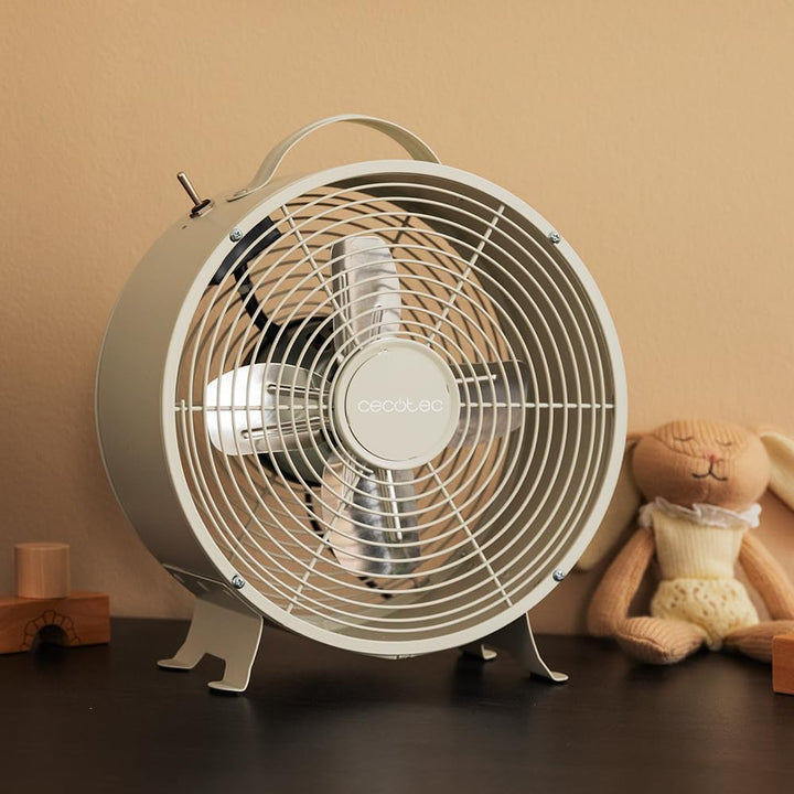 Cecotec - Tischventilatoren EnergySilence 400 RetroDesk Beige, 25 W Strom, 8 Zoll, 4 aerodynamische