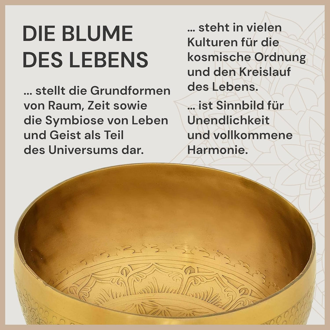 Tibetische Klangschale Blume des Lebens für Yoga, Meditation und Entspannung, Ø 20 cm, 1.100 Gramm,