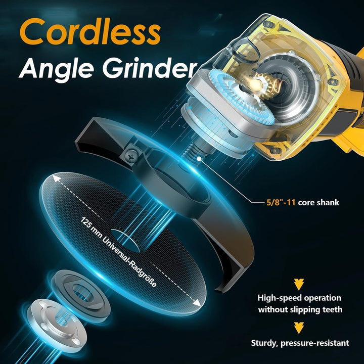 Akku Winkelschleifer 125mm, 1500W Winkelschleifer Akku mit Bürstenloser Motor, 4 Drehzahlstufen, 300