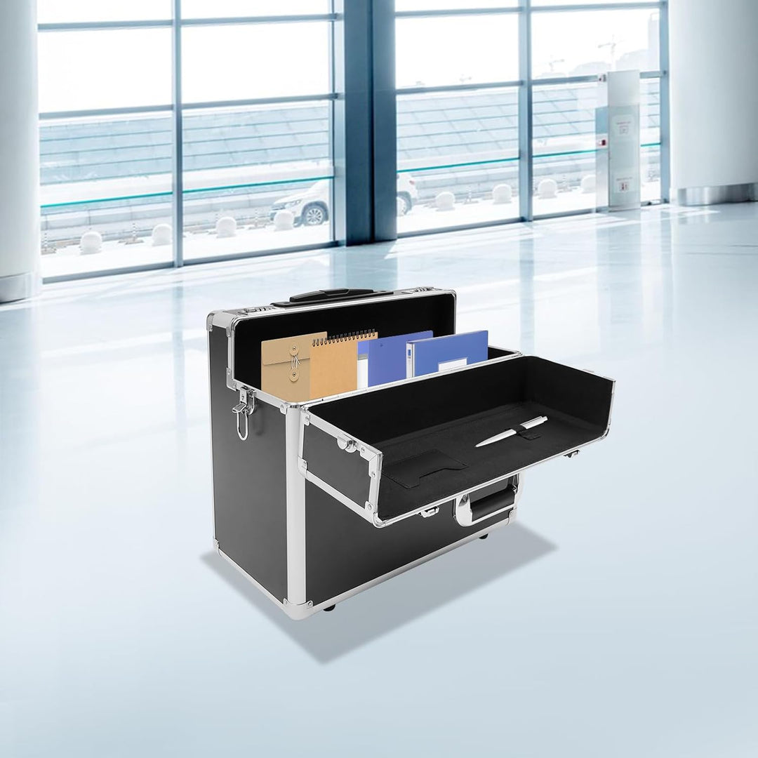 Pilotenkoffer mit Rollen, Rollbarer Aktenkoffer aus Aluminiumlegierung, Laptop Rollkoffer mit Telesk
