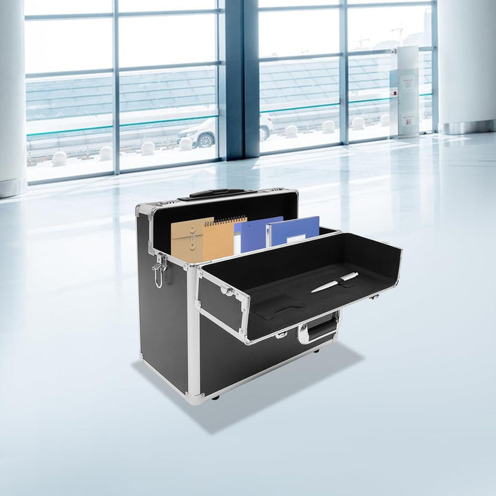 Pilotenkoffer mit Rollen, Rollbarer Aktenkoffer aus Aluminiumlegierung, Laptop Rollkoffer mit Telesk