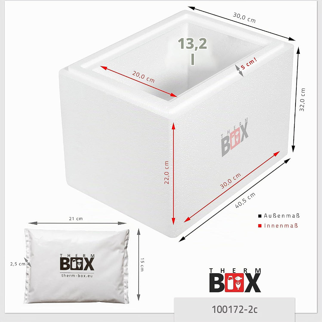 THERM BOX Styroporbox 13W mit 2X Kühlakku für Kühlbox 13,2L Innen: 30x20x22cm Transportbox Thermobeh