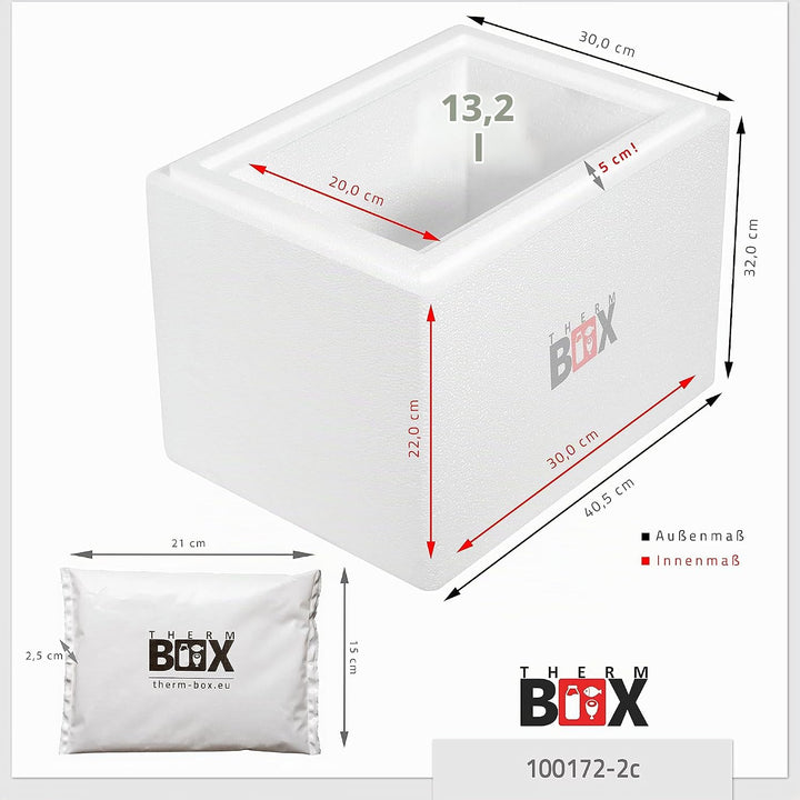 THERM BOX Styroporbox 13W mit 2X Kühlakku für Kühlbox 13,2L Innen: 30x20x22cm Transportbox Thermobeh