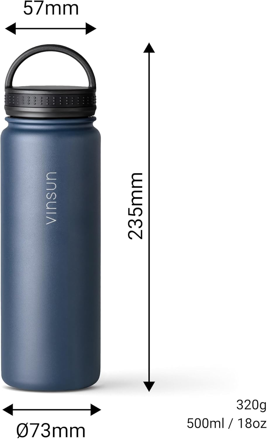 Vinsun Trinkflasche Edelstahl 500ml - auslaufsicher, Kohlensäure geeignet, BPA frei - 3 Deckel - The