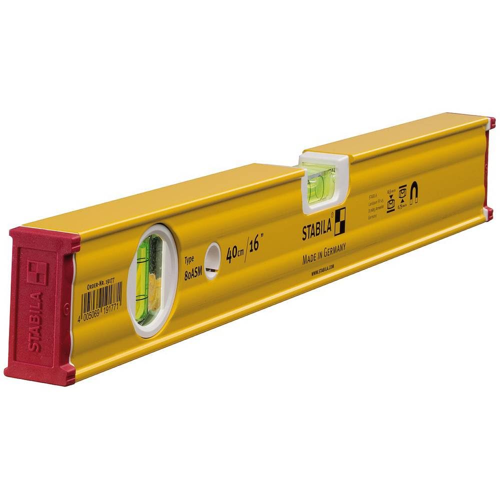 STABILA Magnet-Wasserwaage Type 80 ASM, 40 cm, verstärktes Alu-Profil, extrastarkes Seltenerd-Magnet