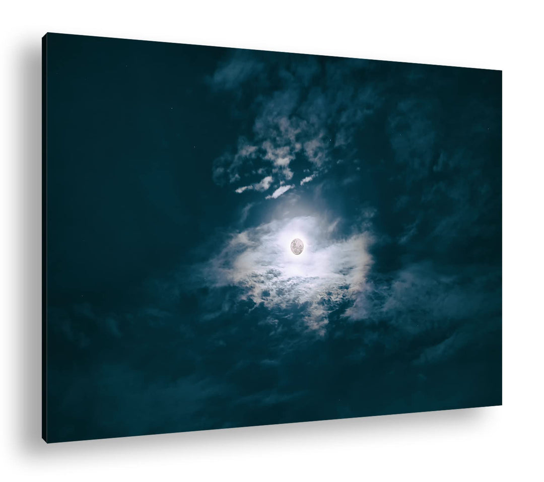 deyoli Wolkenbedeckte Vollmondnacht Format: 80x60 als Leinwandbild, Motiv fertig gerahmt auf Echthol