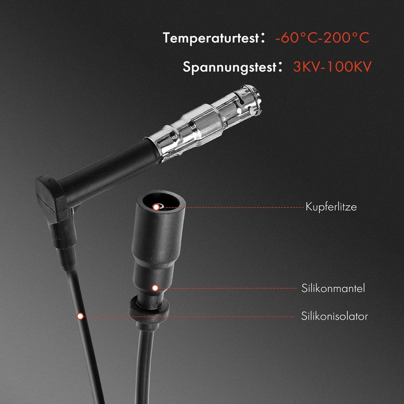 Frankberg 4x Zündleitungssatz Zündkabel Kompatibel mit C-Klasse W202 C180 C200 C220 1.8L-2.2L 1993-1