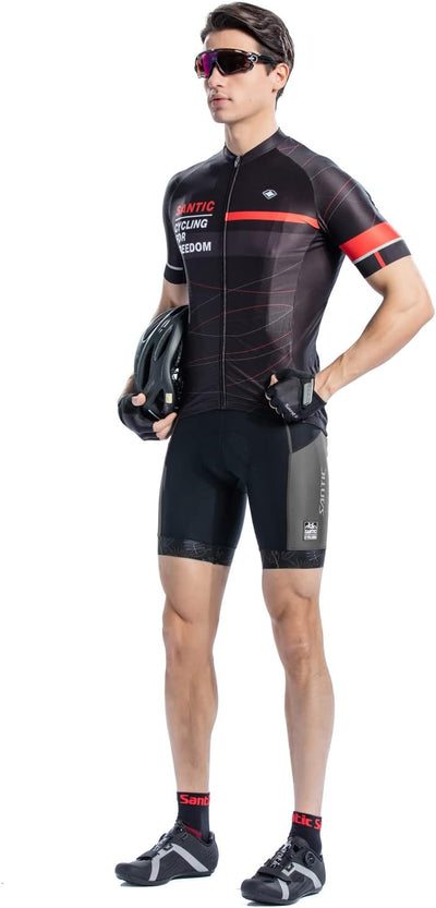 Santic Trägerhose Fahrrad Herren Fahrradhose Kurz mit Sitzpolster Radhose Herren Kurz Gepolstert, Sc