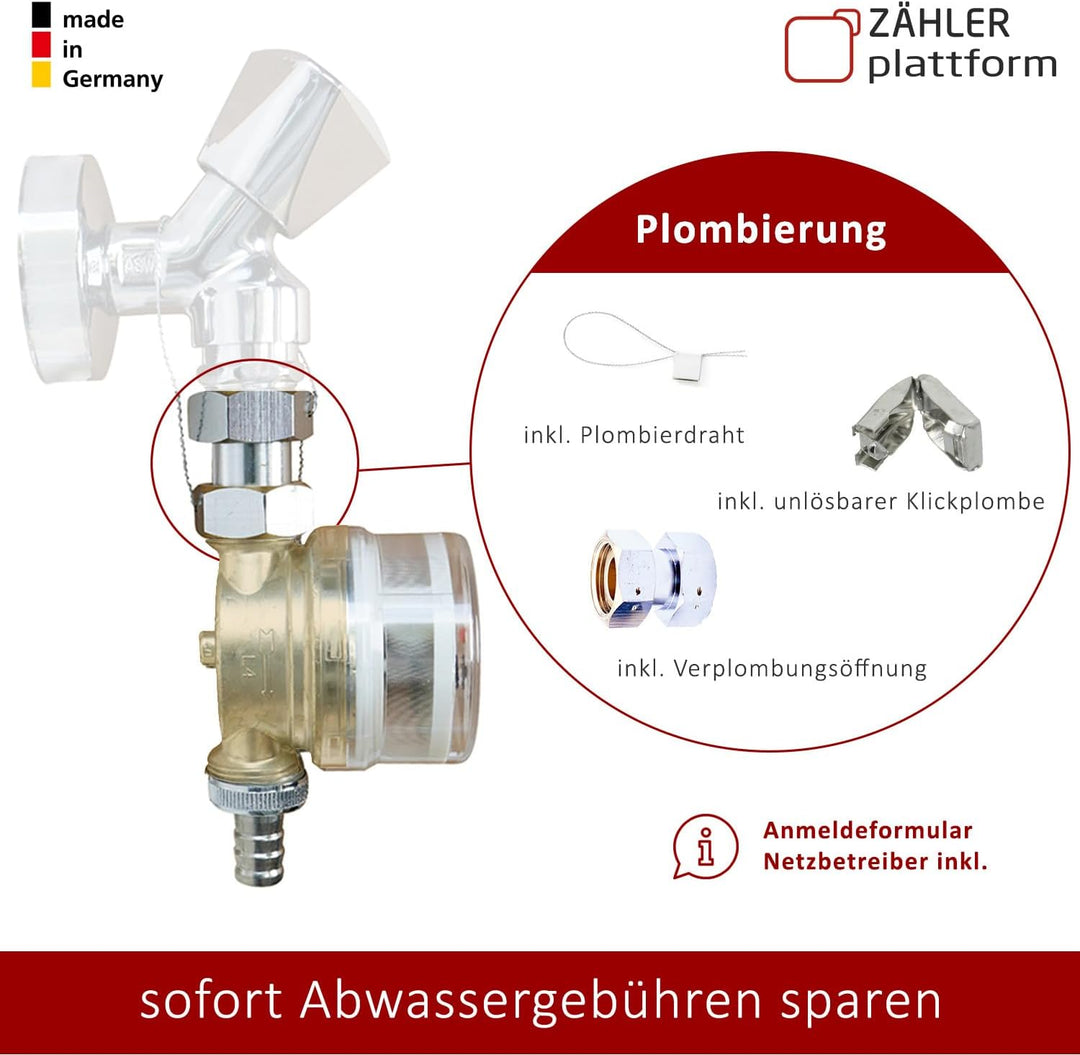 ZÄHLER plattform Zapfhahn Wasserzähler Set Durchfluss Qn 1,5, Kaltwasser, Baulänge 80 mm Eichung 202