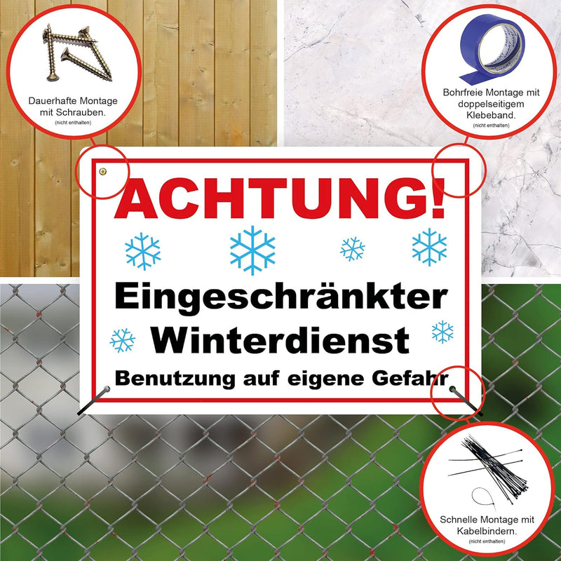 5 Stück Achtung ! Eingeschränkter Winterdienst benutzung auf eigene Gefahr Schild 20 x 30 cm aus sta