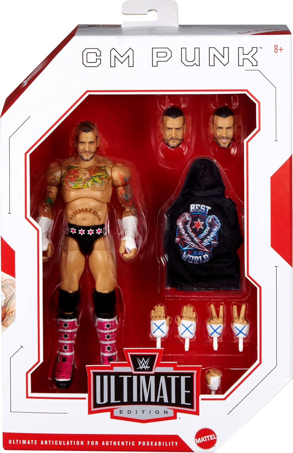 Mattel WWE Ultimate Edition Actionfigur &amp; Zubehör Set, CM Punk 15,2 cm Sammlerstück, austauschbare K