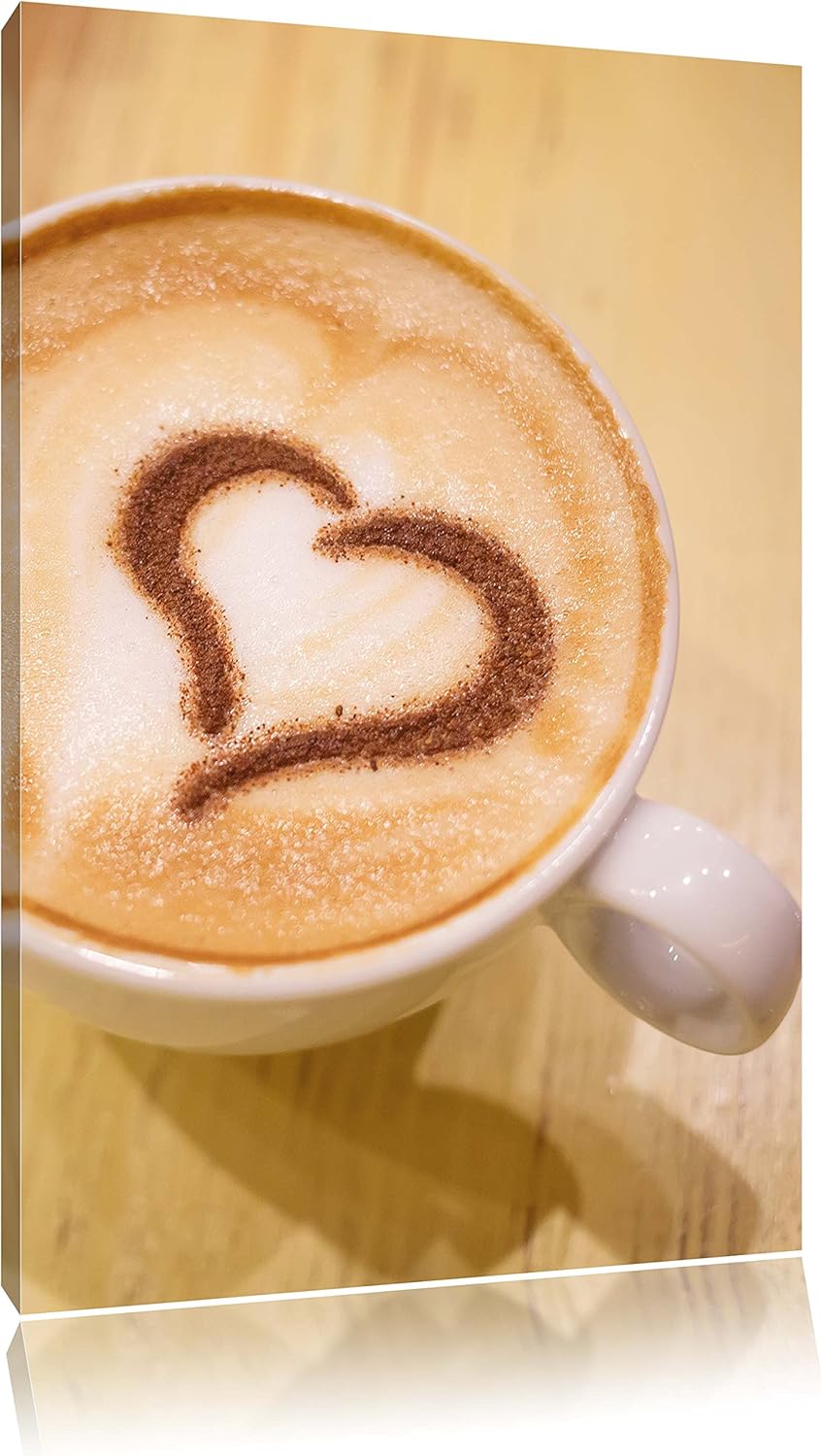 Pixxprint Kaffee Herz aus Schaum Cappucino als Leinwandbild/Grösse: 100x70 / Wandbild/Kunstdruck/fer