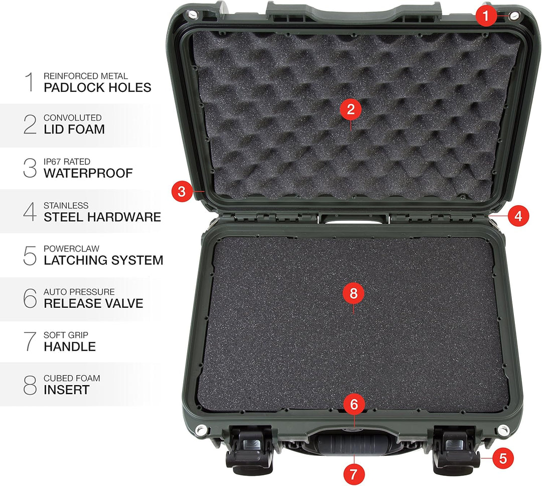 Nanuk Koffer mit Schaumstoff, Silber 918-1005 Würfelförmiger Schaumstoff Oliv/Blatt für Mich (Leaf I