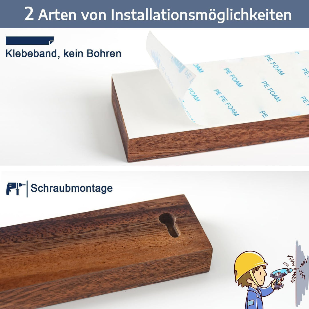 Dmore 50 cm Magnetleiste Messer mit 2 Haken, Messerhalter magnetisch ohne Bohren aus Walnuss, leistu