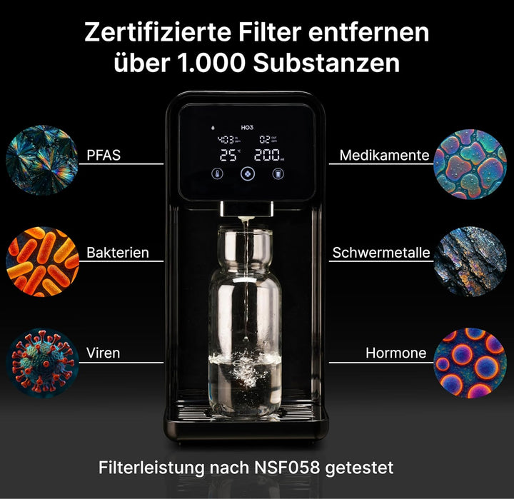 HO3 Home One Auftisch Osmoseanlage für Trinkwasser mit 4 Temperaturstufen (RT, 50, 85, 95°C), 5 Stuf