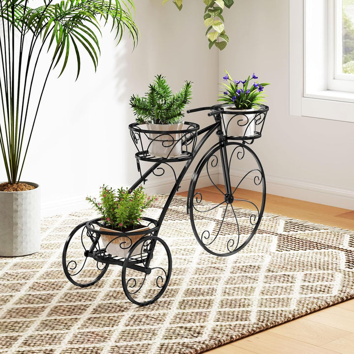 GOPLUS Pflanzenregal Fahrrad, Blumenregal mit 3 Ebenen, Blumenständer aus Metall, Pflanzenständer Bl