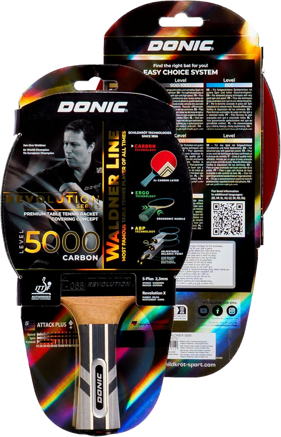 Donic-Schildkröt Carbon Tischtennisschläger Waldner 5000, ITTF Belag, 751805