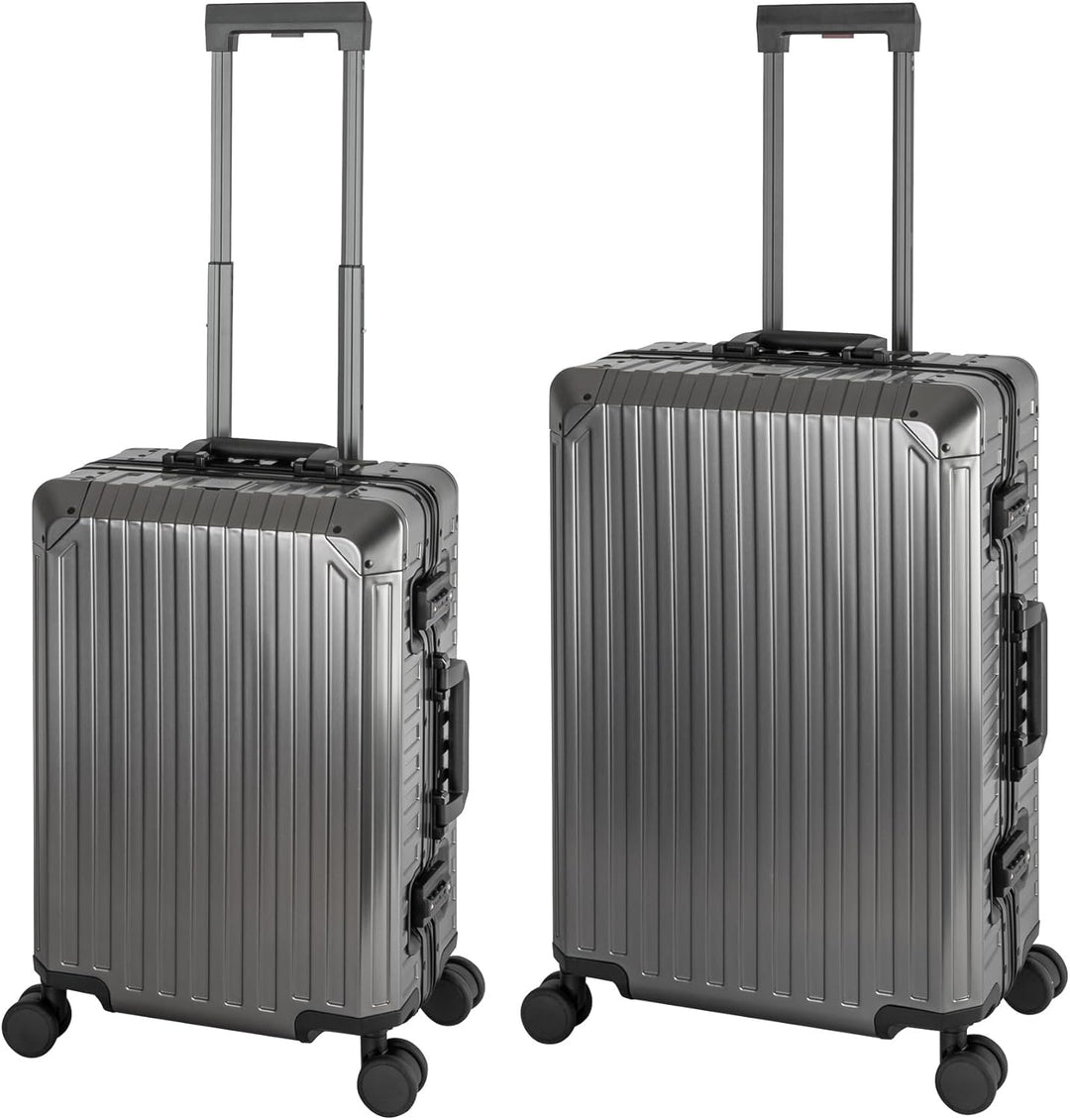 Travelhouse Tokyo Alu Reisekoffer Graphit S-55cm & M-66cm Hartschalenkoffer Reise Trolley Koffer Set