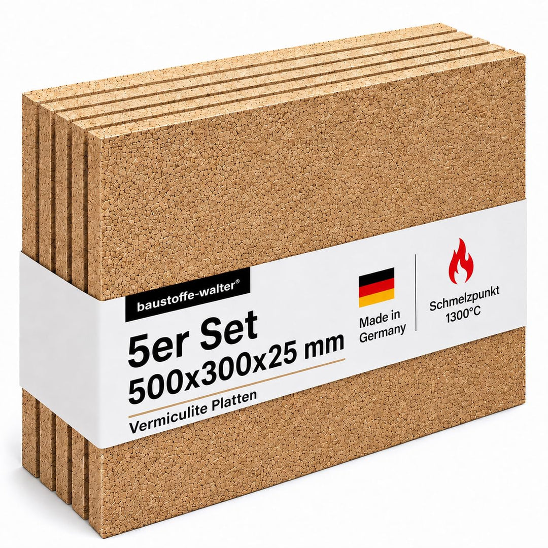 Vermiculite Schamotte Ersatz, 5 Platten 500 x 300 x 30 mm, Feuerraum Auskleidung