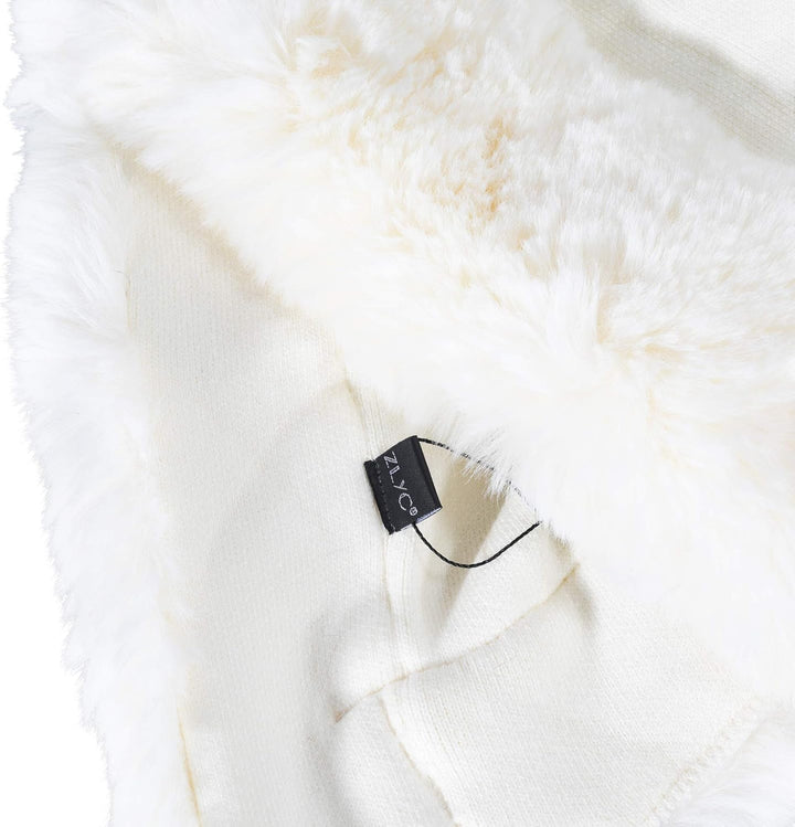 ZLYC Damen Winter Kunstpelz Poncho Cape Strick Schal Stola Warm Cardigan Beige, Beige
