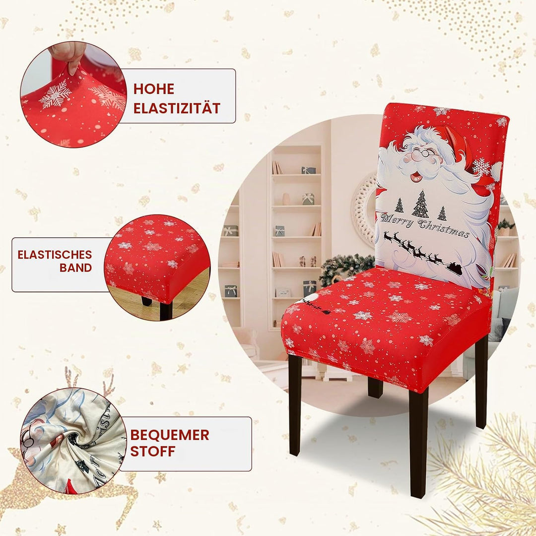 FIGOOO Stuhlhussen Weihnachten 4er Set Stretch Stuhlhussen für Esszimmerstühle Elastisch Moderne Uni