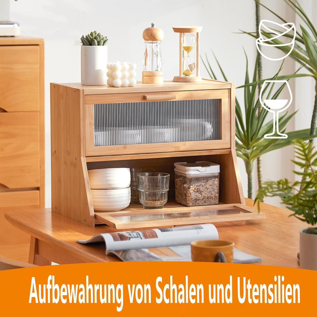 Bambus Brotkasten mit Belüftung Eco Brotbox Brotkorb mit Schneidebrett Aufbewahrungsbox Küche Brotau