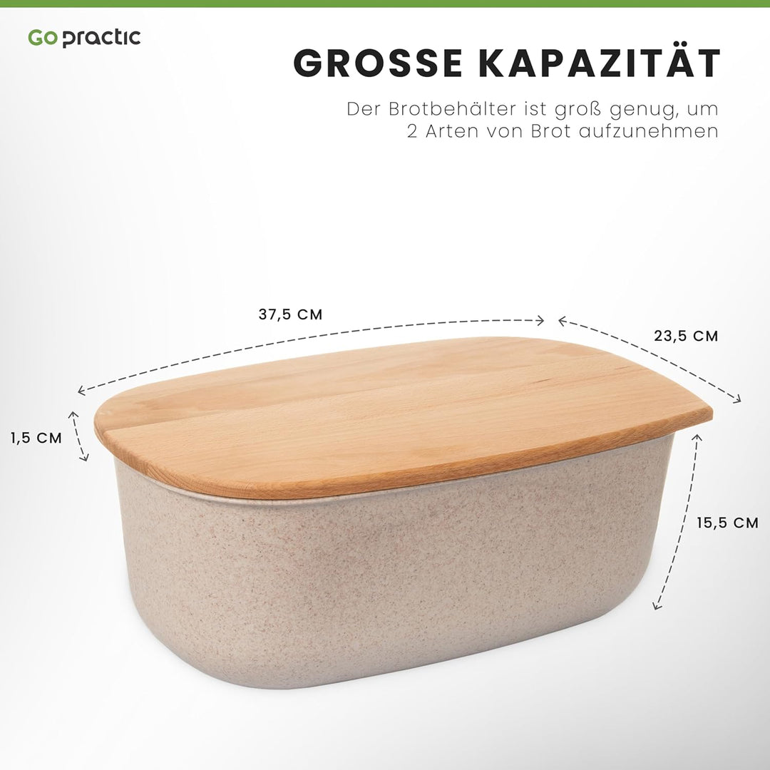 Brotkasten mit Holzdeckel, Brotaufbewahrungsbox In Naturbeige, 37,5x23,5x15,5 cm, Perfekt Für Frisch
