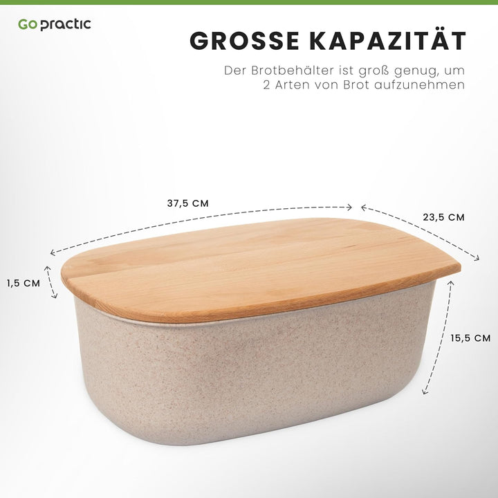 Brotkasten mit Holzdeckel, Brotaufbewahrungsbox In Naturbeige, 37,5x23,5x15,5 cm, Perfekt Für Frisch