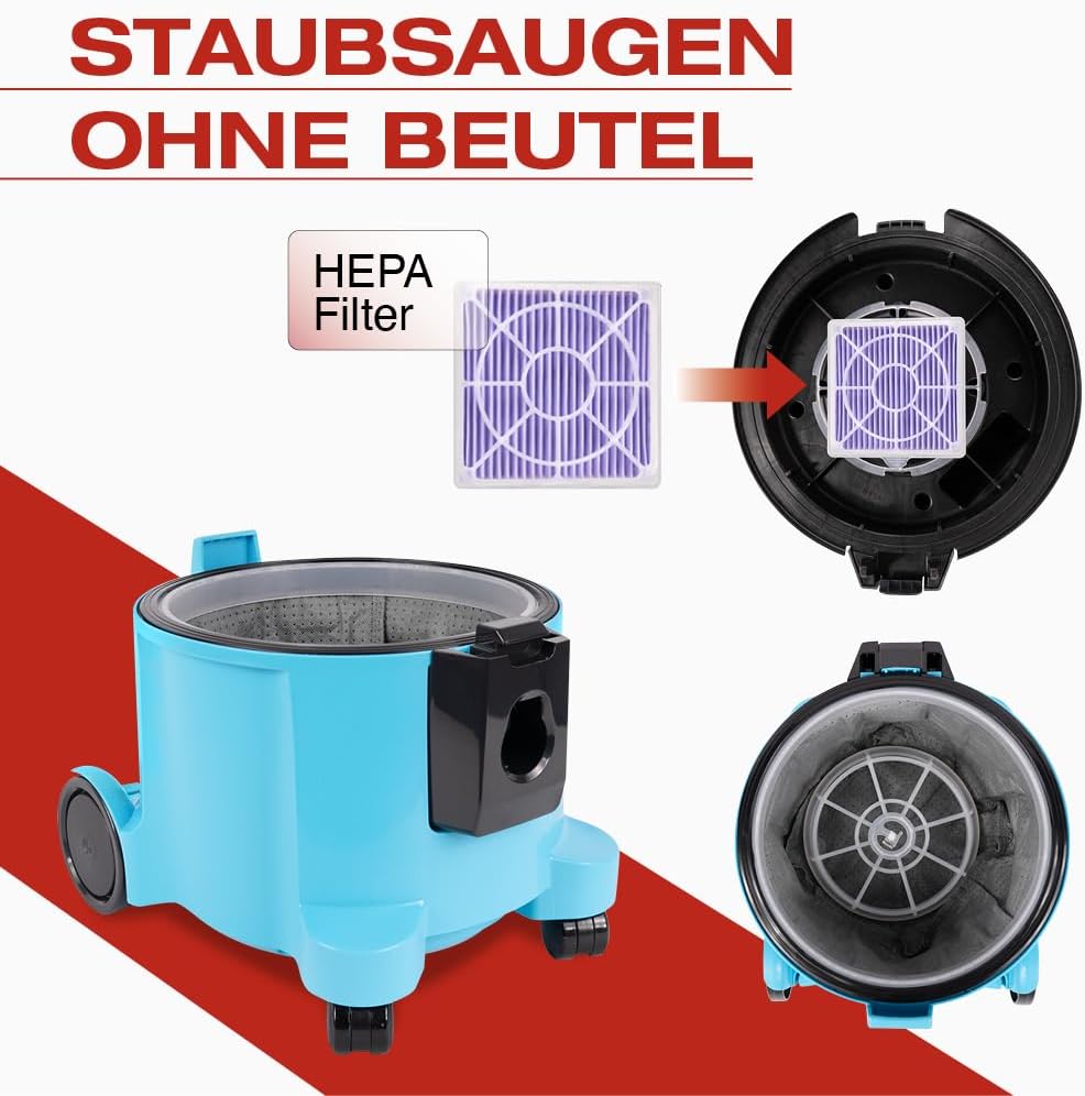HITACHI Staubsauger CV-400 PRO mit HEPA Filter 7,5L, Beutellos - Profi Bodenstaubsauger 880W, leise