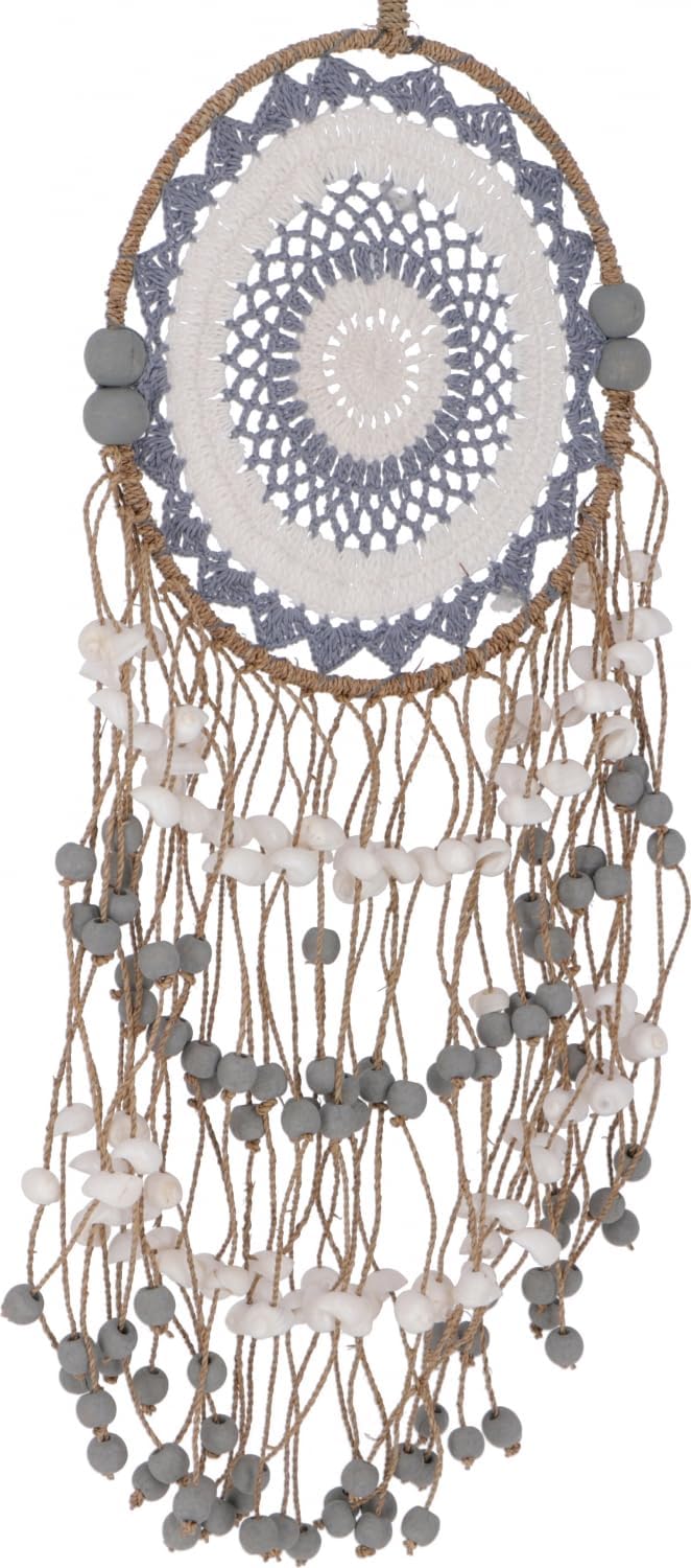 GURU SHOP Traumfänger mit Perlen - 25 cm, Weiss, Traumfänger, Mobiles, 25 Cm