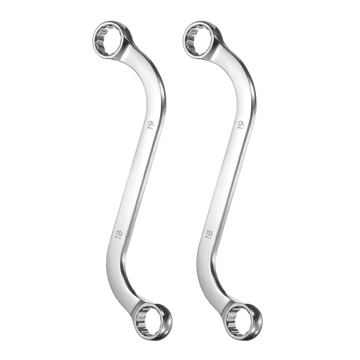 QUARKZMAN 2 Stück 18mm x 19mm Doppel Ringschlüssel Metrischer 12-Punkt S-Form Verchromt 45# Stahl Sc
