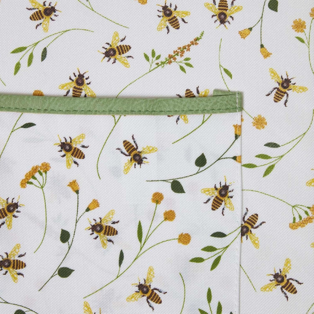 Homescapes Garten-Kniekissen mit Band, Design Blumen & Bienen grün-weiss, 27x40 cm grosse Kniematte