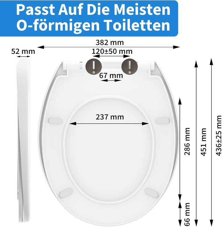 TROPOW Toilettendeckel mit Absenkautomatik,Antibakterieller WC Sitz,Quick-Release-Funktion,Passend f