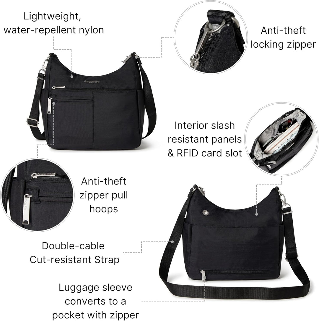 Baggallini Damen Anti-Theft Free Time Crossbody Bag Umhängetasche, Einheitsgrösse Schwarz, Schwarz