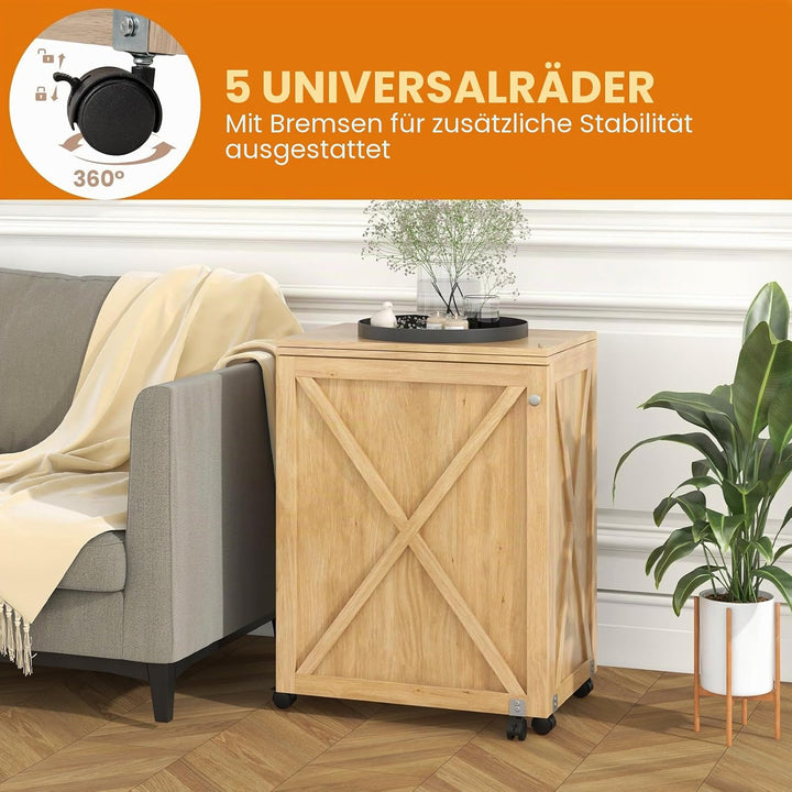 LIFEZEAL Nähmaschinenschrank klappbar, Nähschrank 2 in 1, Schreibtisch Holz mit Haken, Ablage &amp; Roll