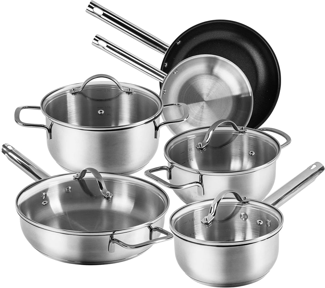 Karcher Topfset Jovita aus Edelstahl, Kochgeschirr Induktion-Kochtopf-Set, Töpfe mit Glasdeckel/Pfan