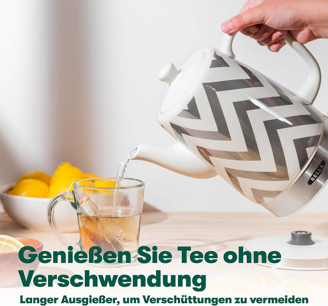 bella Elektrischer Wasserkocher & Teekessel – Keramik-Wassererhitzer mit abnehmbarem Drehfuss, Absch