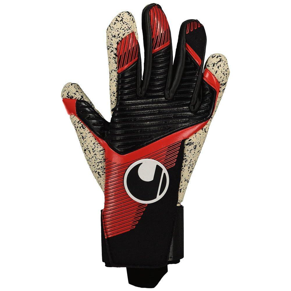 uhlsport Unisex Jugend Powerline Supergrip+ Fussball Torwarthandschuhe 8 schwarz/rot/weiss, 8 schwar