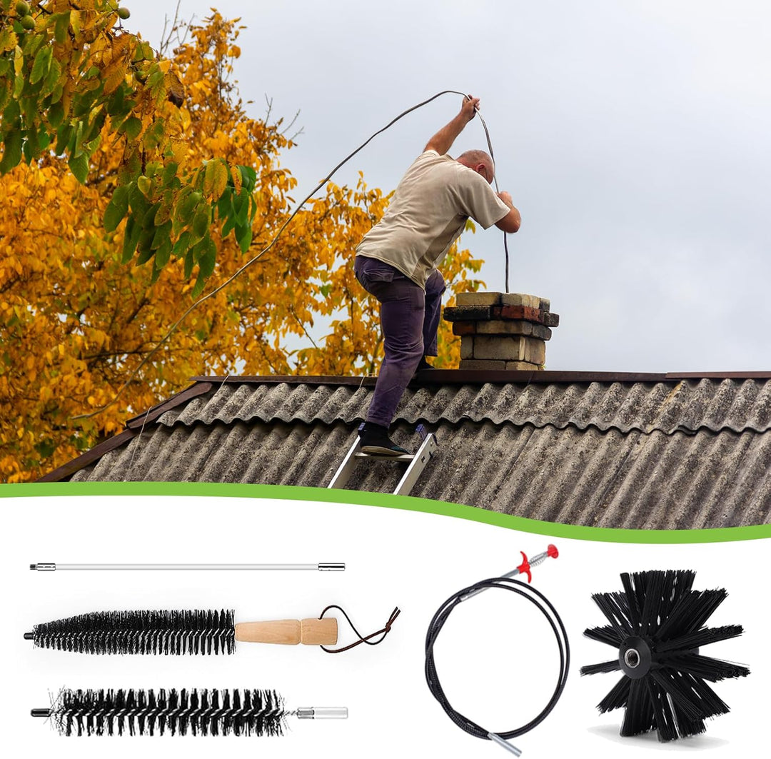 31 Kaminbürsten Set Premium (150mm Bürstenkopf) - 20x Flexible Stangen Inkl. 2 Bürsten, Trocknerbürs