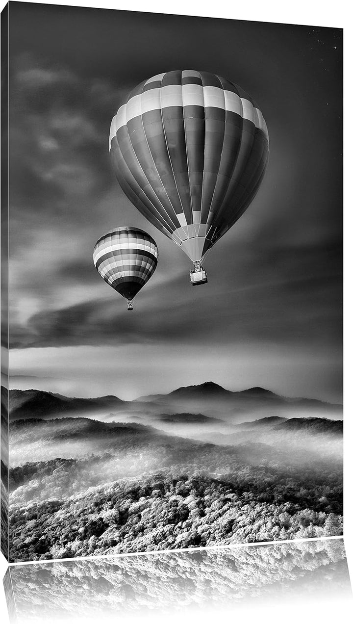 Pixxprint Heiss Luftballons Alpen / 100x70cm Leinwandbild bespannt auf Holzrahmen/Wandbild Kunstdruc