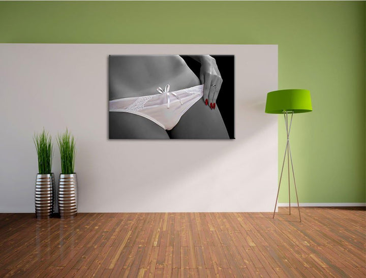 weisses Dessous schwarz/weiss Format: 100x70 auf Leinwand, XXL riesige Bilder fertig gerahmt mit Kei